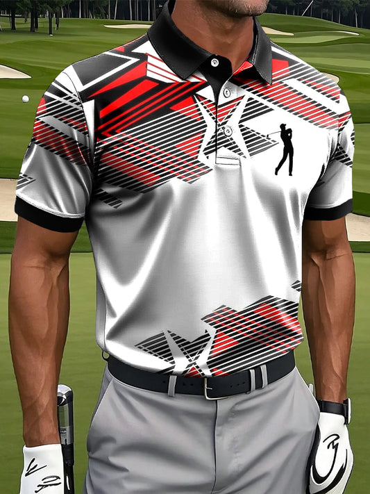 Men's Retro Irregular Line Geometric Art Print Casual Business Polo Shirt