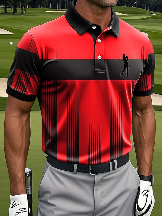 Men's Retro Symmetrical Stripe Art Print Casual Business Polo Shirt