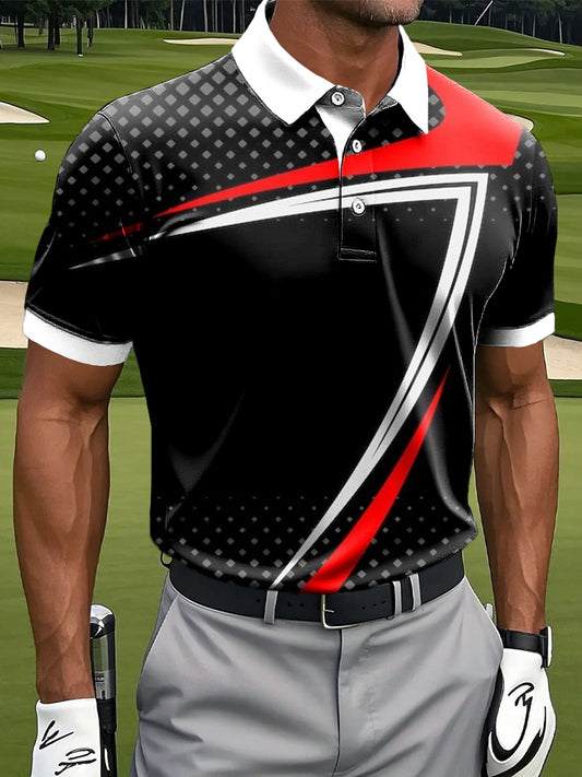 Men's Retro Line Geometric Art Print Casual Business Polo Shirt