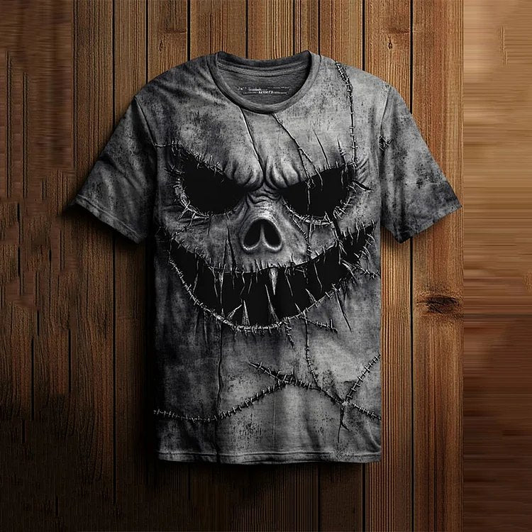 Men's Halloween Horror Scary Face Stitch Print Tee