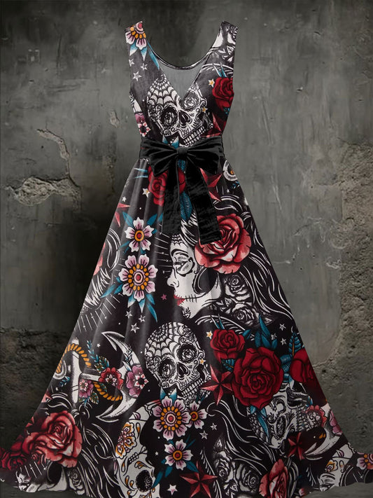 Women's Skull Rose Printed Dress