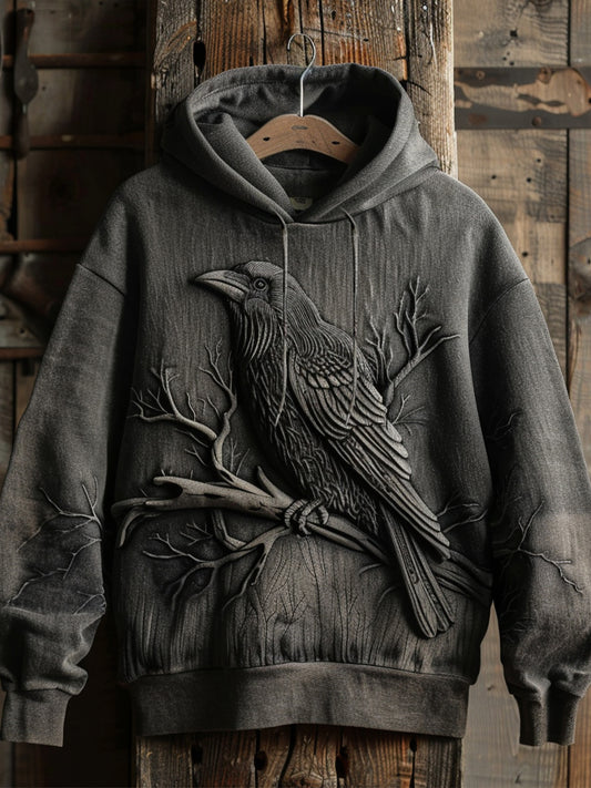 Men's Halloween Raven Print Hooded Sweatshirt
