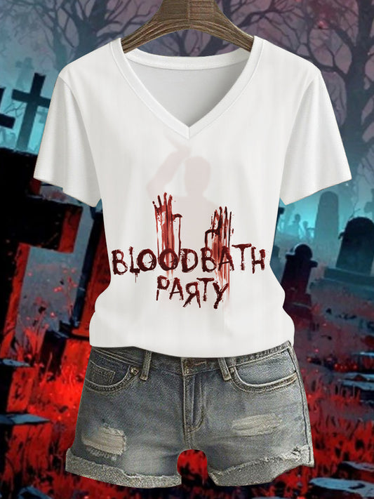 Women's Halloween Horror Handprint Bloodbath Party Print Top