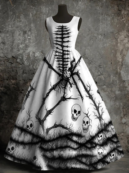 Women's Halloween Skull Print Vest Dress