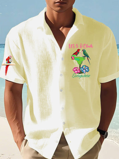 Men's It's 5 O'clock Everywhere Parrot Print Waffle Short Sleeve T-shirt