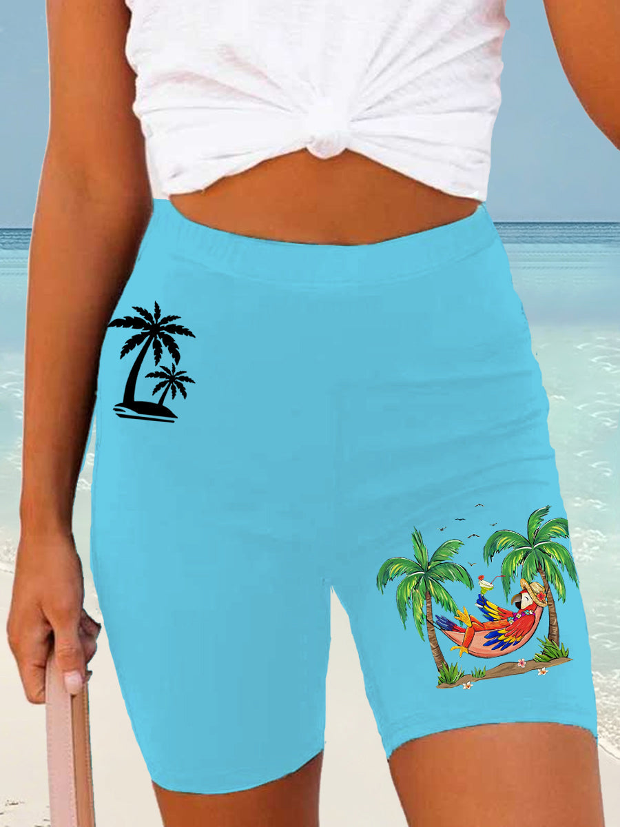 Women's It's 5 O'clock Somewhere Parrot Print Casual Short Leggings