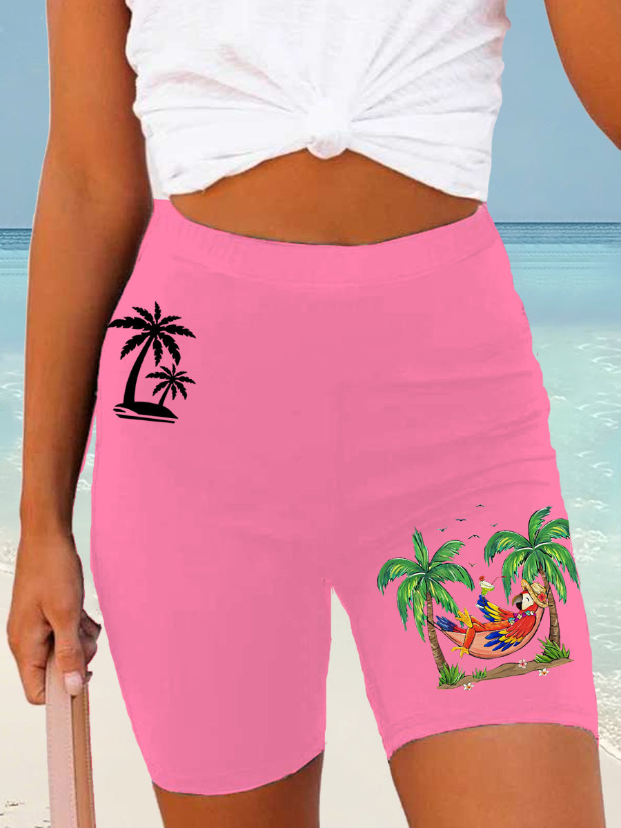 Women's It's 5 O'clock Somewhere Parrot Print Casual Short Leggings