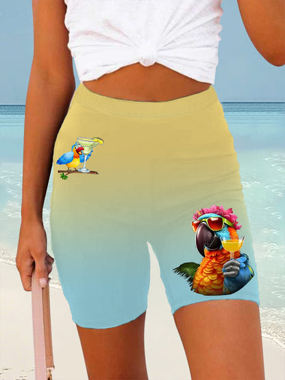 Women's Beach Vacation Parrot  Print Casual Short Leggings