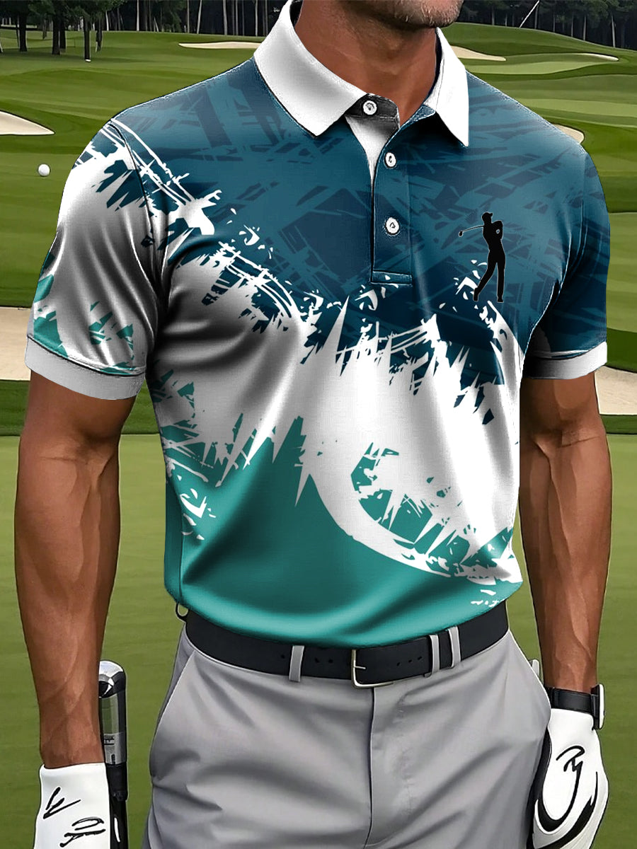 Men's Retro Abstract Color Block Art Print Casual Business Polo Shirt