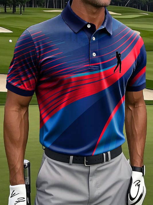 Men's Retro Abstract Gradient Line Art Print Casual Business Polo Shirt