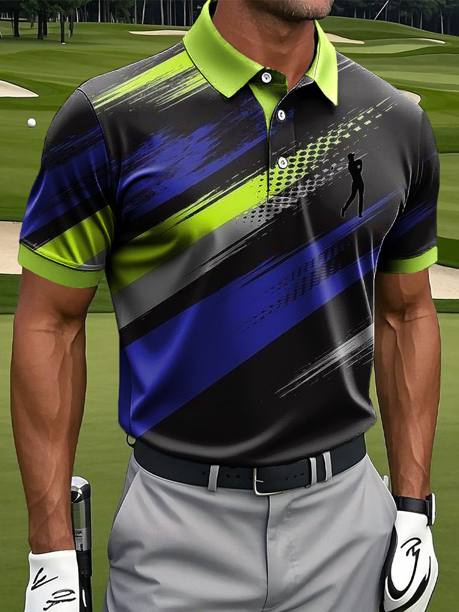 Men's Retro Abstract Gradient Stripe Art Print Casual Business Polo Shirt