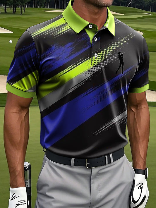 Men's Retro Abstract Gradient Stripe Art Print Casual Business Polo Shirt