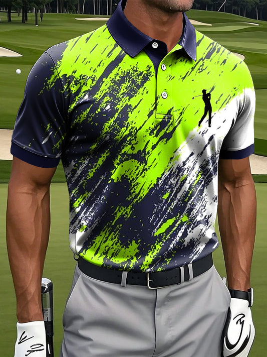 Men's Retro Abstract Graffiti Colorful Art Printed Casual Business Polo Shirt