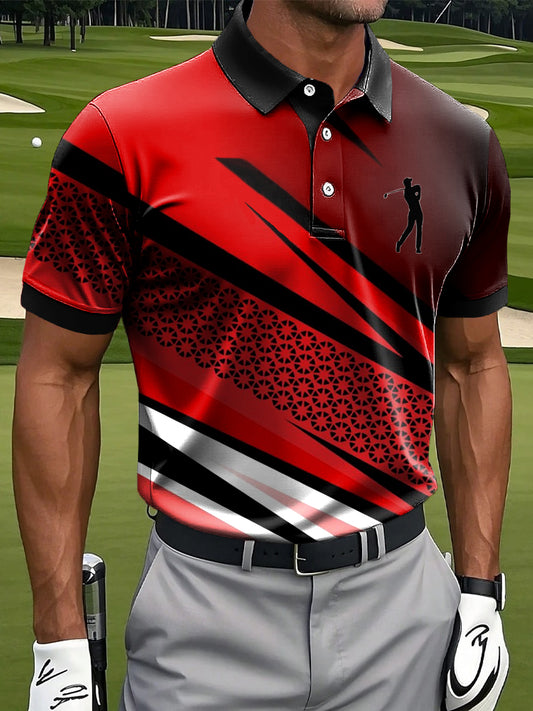 Men's Retro Abstract Line Geometric Art Print Casual Business Polo Shirt