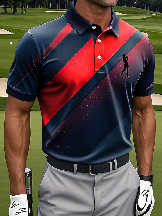 Men's Retro Irregular Gradient Stripe Art Print Casual Business Polo Shirt