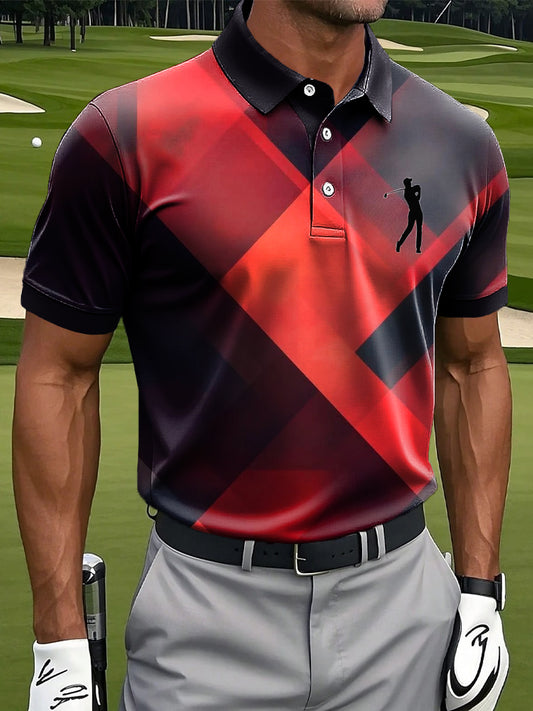 Men's Vintage Gradient Check Art Print Casual Business Polo Shirt