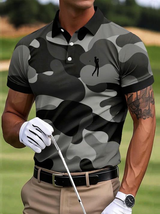 Men's Golf Abstract Camouflage Art Print Casual Business Polo Shirt