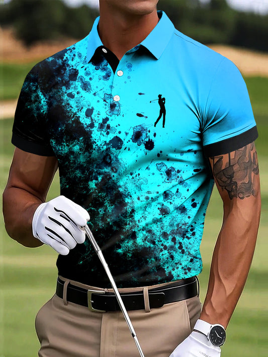 Men's Golf Abstract Ink Art Print Casual Business Polo Shirt