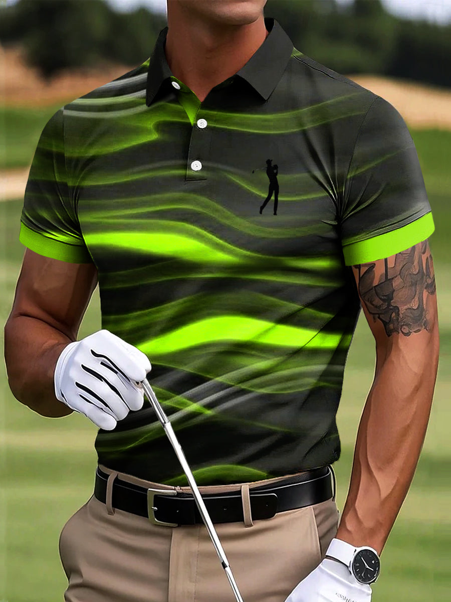Men's Golf Abstract Line Wave Art Print Casual Business Polo Shirt