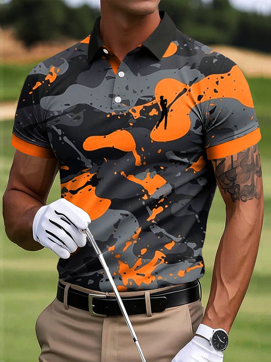 Men's Golf Abstract Multicolor Camouflage Art Print Casual Business Polo Shirt
