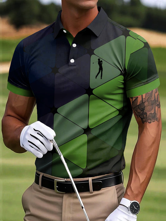 Men's Golf Vintage Gradient Geometric Art Print Casual Business Polo Shirt