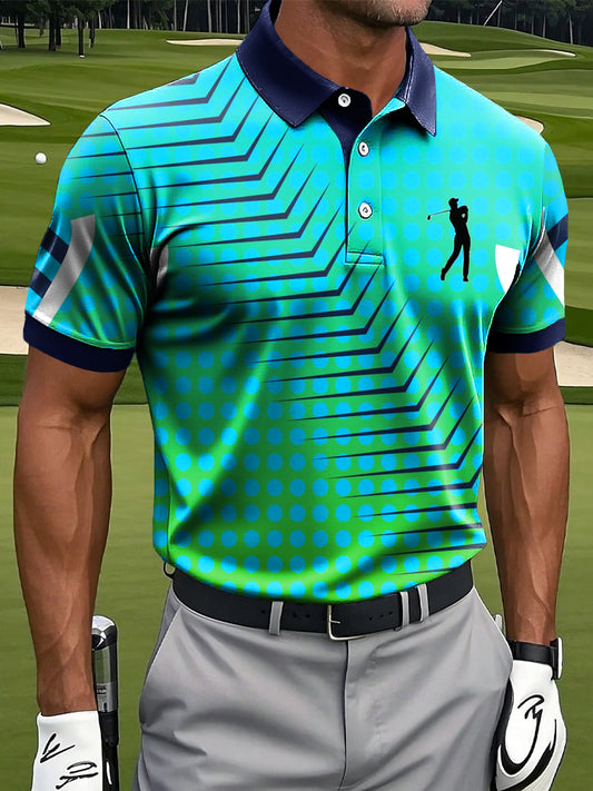 Men's Retro Abstract Gradient Dot Line Art Print Casual Business Polo Shirt