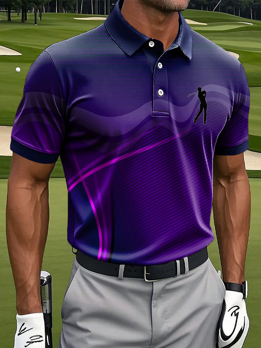 Men's Retro Abstract Irregular Line Art Print Casual Business Polo Shirt