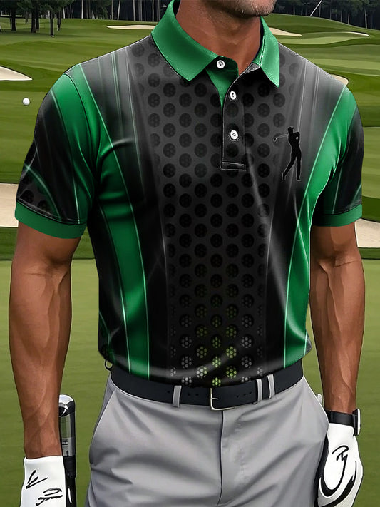 Men's Retro Line Geometric Art Print Casual Business Polo Shirt
