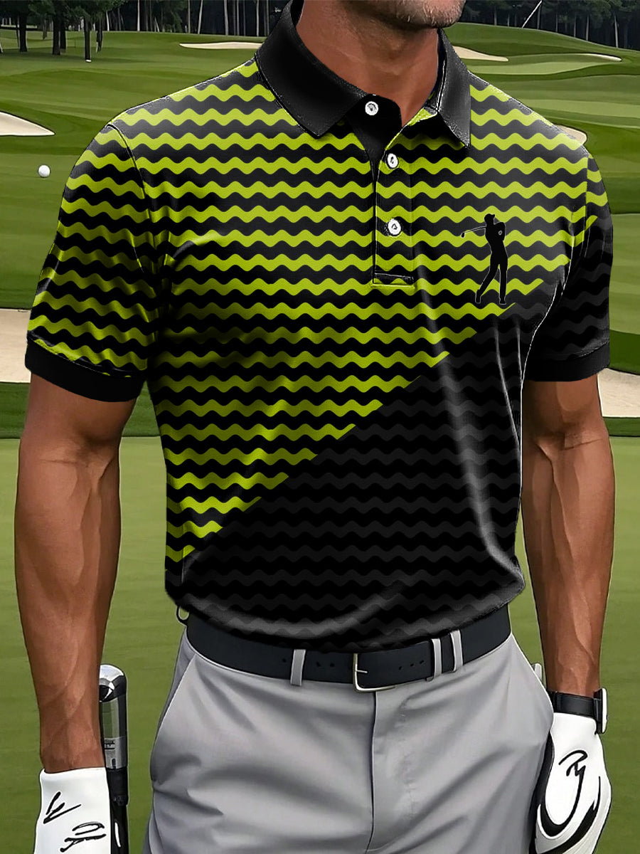 Men's Retro Ripple Color Blocking Art Print Casual Business Polo Shirt