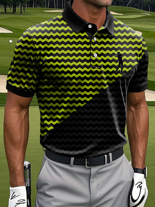 Men's Retro Ripple Color Blocking Art Print Casual Business Polo Shirt