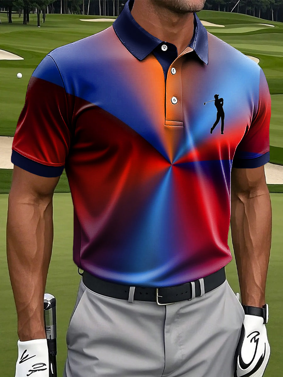 Men's Vintage Gradient Rainbow Swirl Art Print Casual Business Polo Shirt