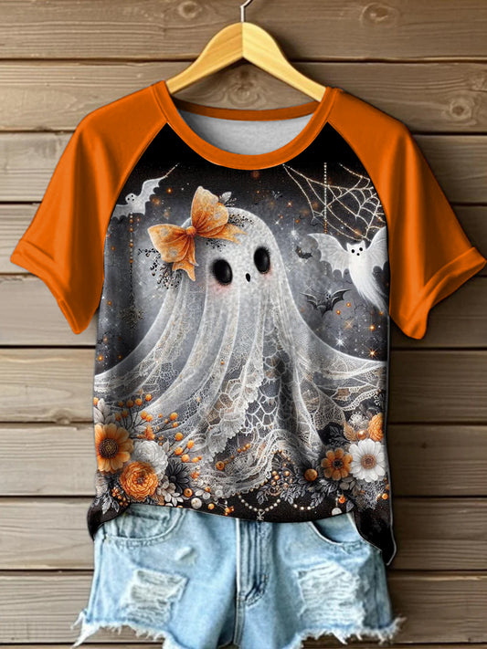 Halloween Cute Ghost Printed Vintage Fashion Loose Short Sleeve T-Shirt