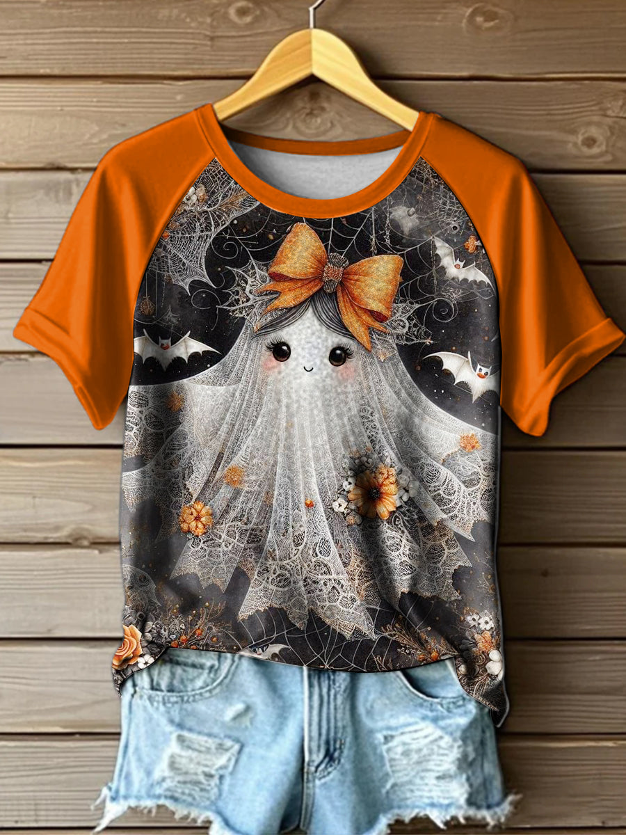 Halloween Cute Ghost Printed Vintage Fashion Loose Short Sleeve T-Shirt