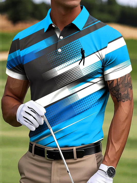 Men's Golf Abstract Line Art Print Casual Polo Shirt