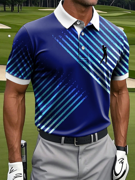 Men's Retro Irregular Line Art Print Casual Business Polo Shirt