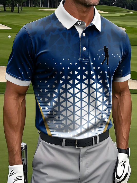 Men's Retro Gradient Geometric Texture Art Print Casual Business Polo Shirt