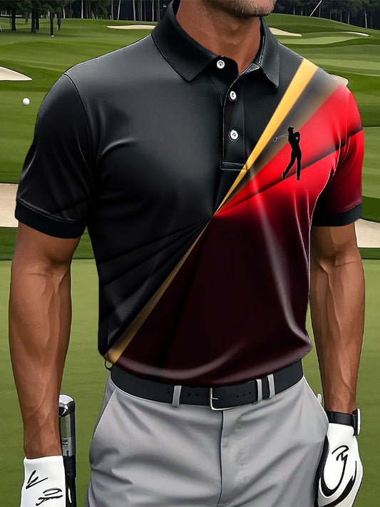 Men's Retro Abstract Gradient Line Art Print Casual Business Polo Shirt