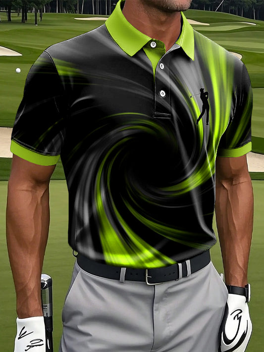 Men's Vintage Abstract Swirl Art Print Casual Business Polo Shirt