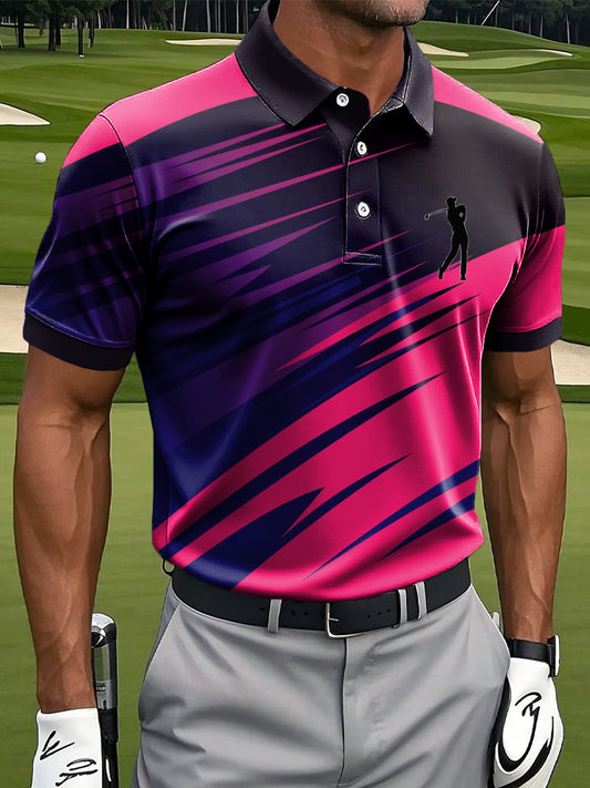 Men's Retro Abstract Line Geometric Art Print Casual Business Polo Shirt