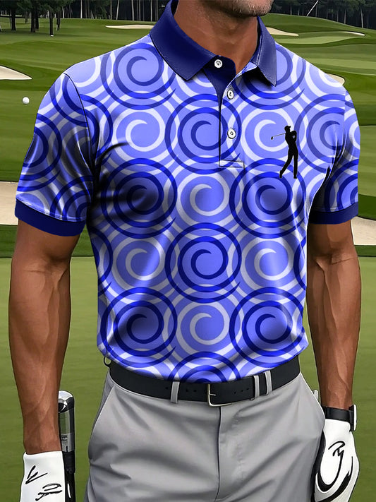 Men's Retro Color Line Swirl Art Print Casual Business Polo Shirt