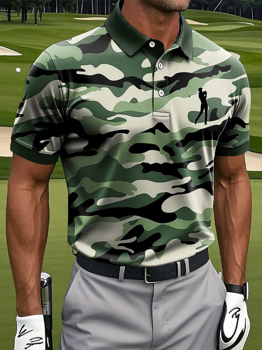 Men's Retro Abstract Camouflage Art Print Casual Business Polo Shirt