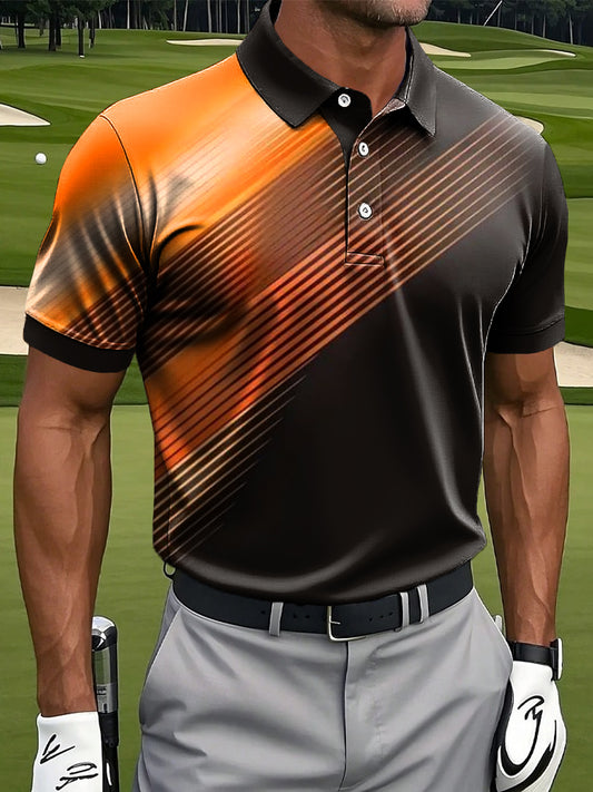 Men's Retro Gradient Stripe Art Print Casual Business Polo Shirt
