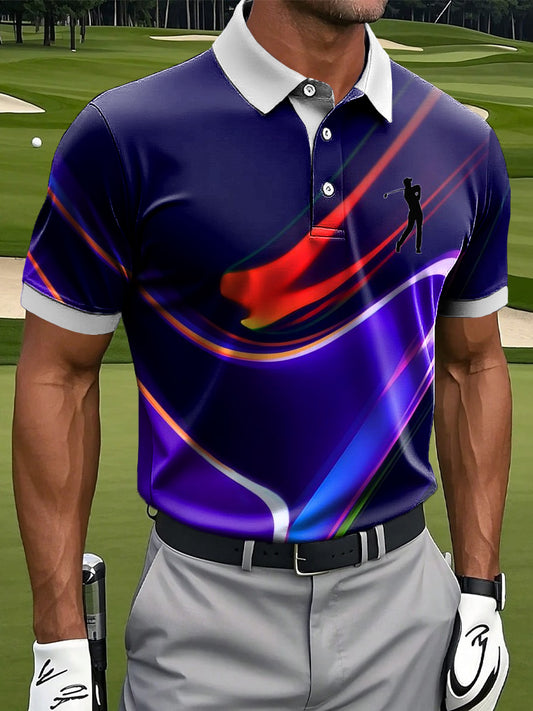 Men's Retro Abstract Colorful Line Art Printing Casual Business Polo Shirt