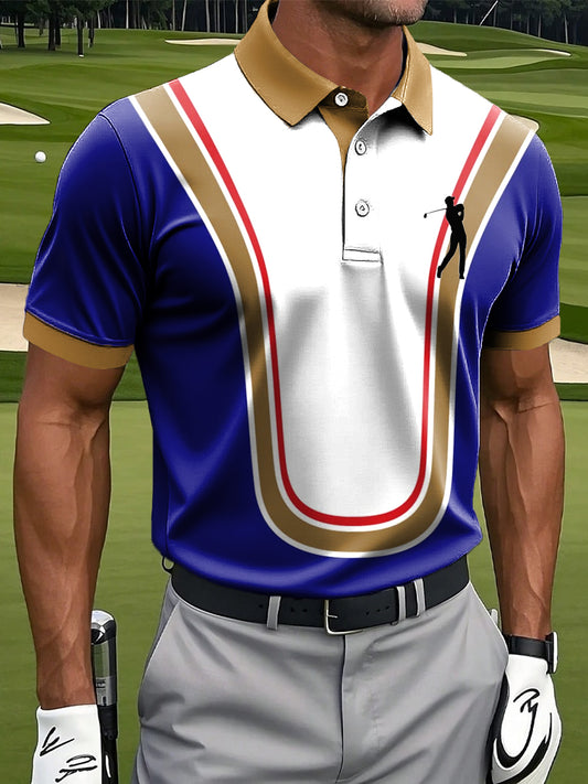 Men's Retro Colorful Line Geometric Art Print Casual Business Polo Shirt