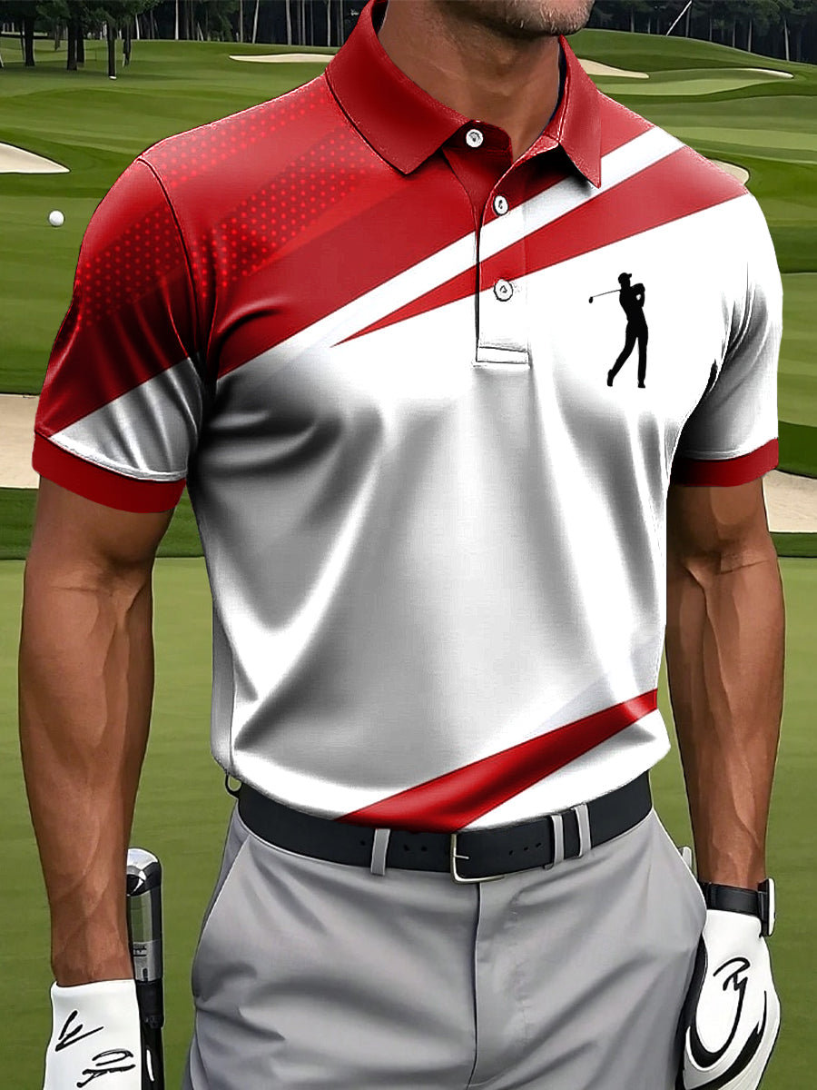 Men's Retro Abstract Geometric Art Print Casual Business Polo Shirt