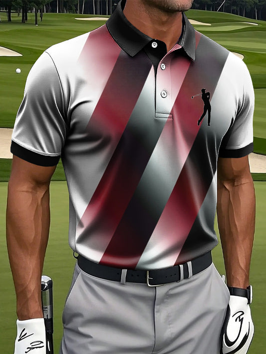 Men's Retro Gradient Geometric Art Print Casual Business Polo Shirt