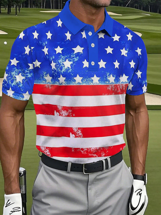 Men's 4th of July USA Flag Print Golf Shirt