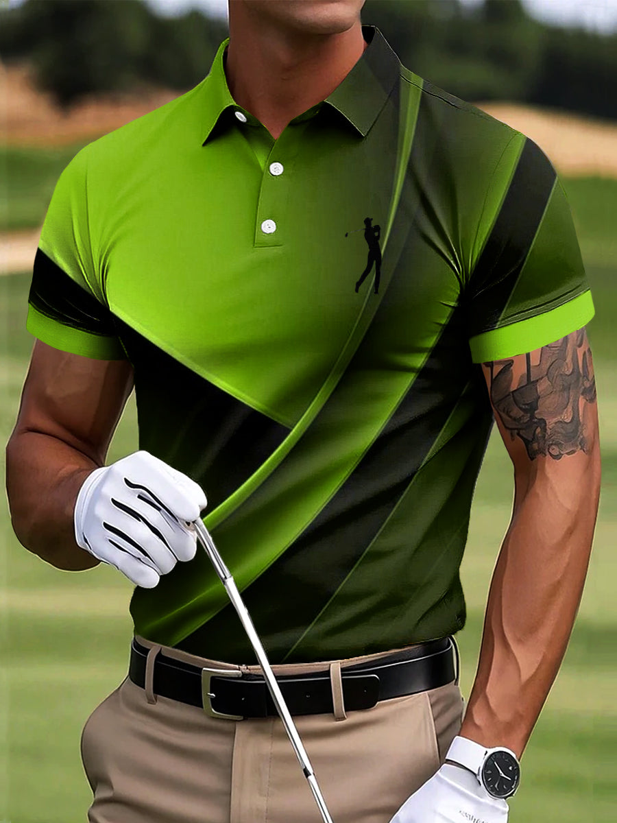 Men's Retro Color Gradient Texture Art Print Casual Business Polo Shirt