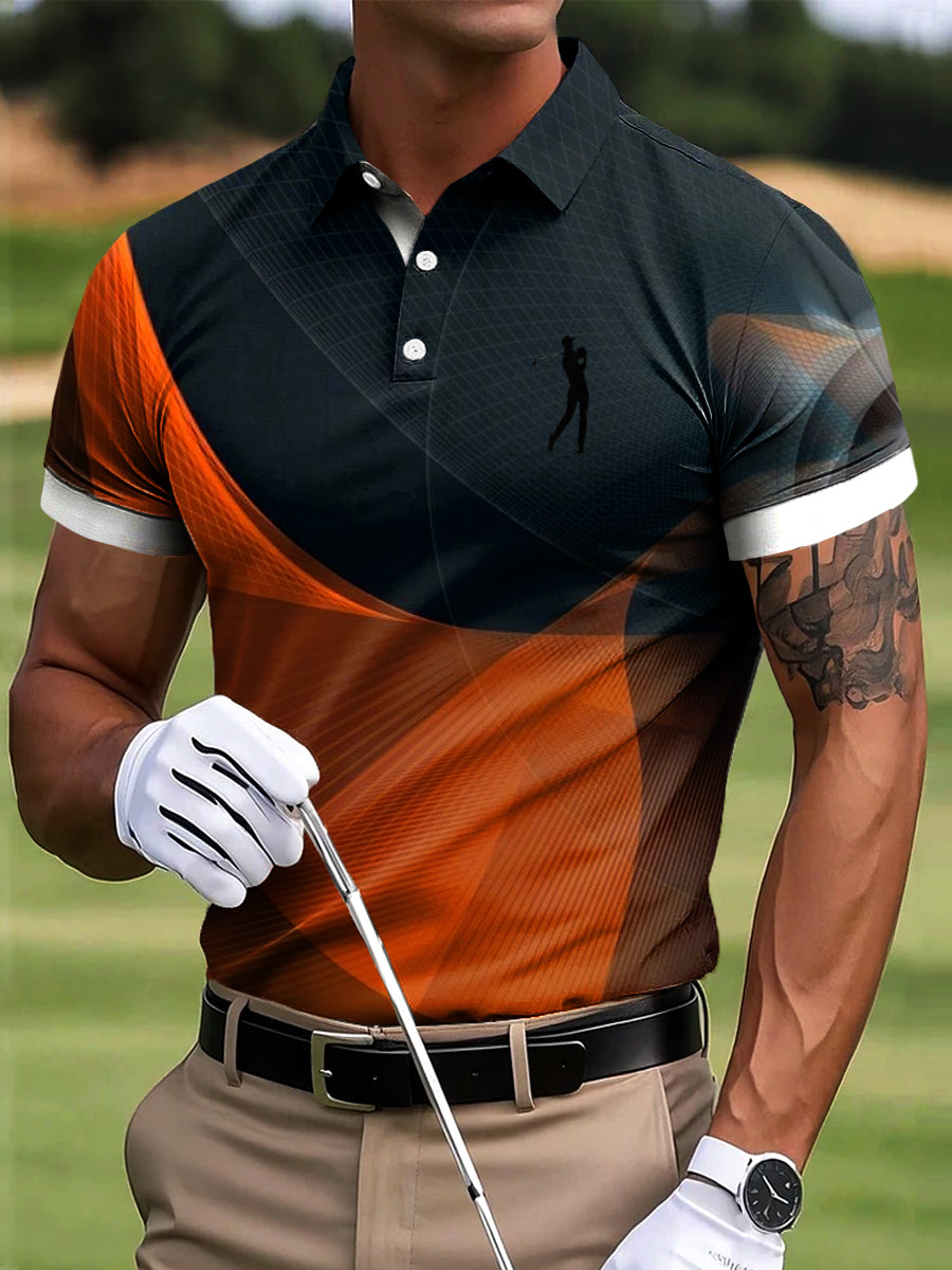Men's Retro Geometric Texture Art Print Casual Business Polo Shirt