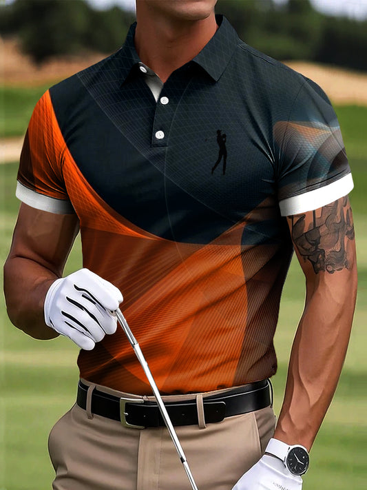 Men's Retro Geometric Texture Art Print Casual Business Polo Shirt